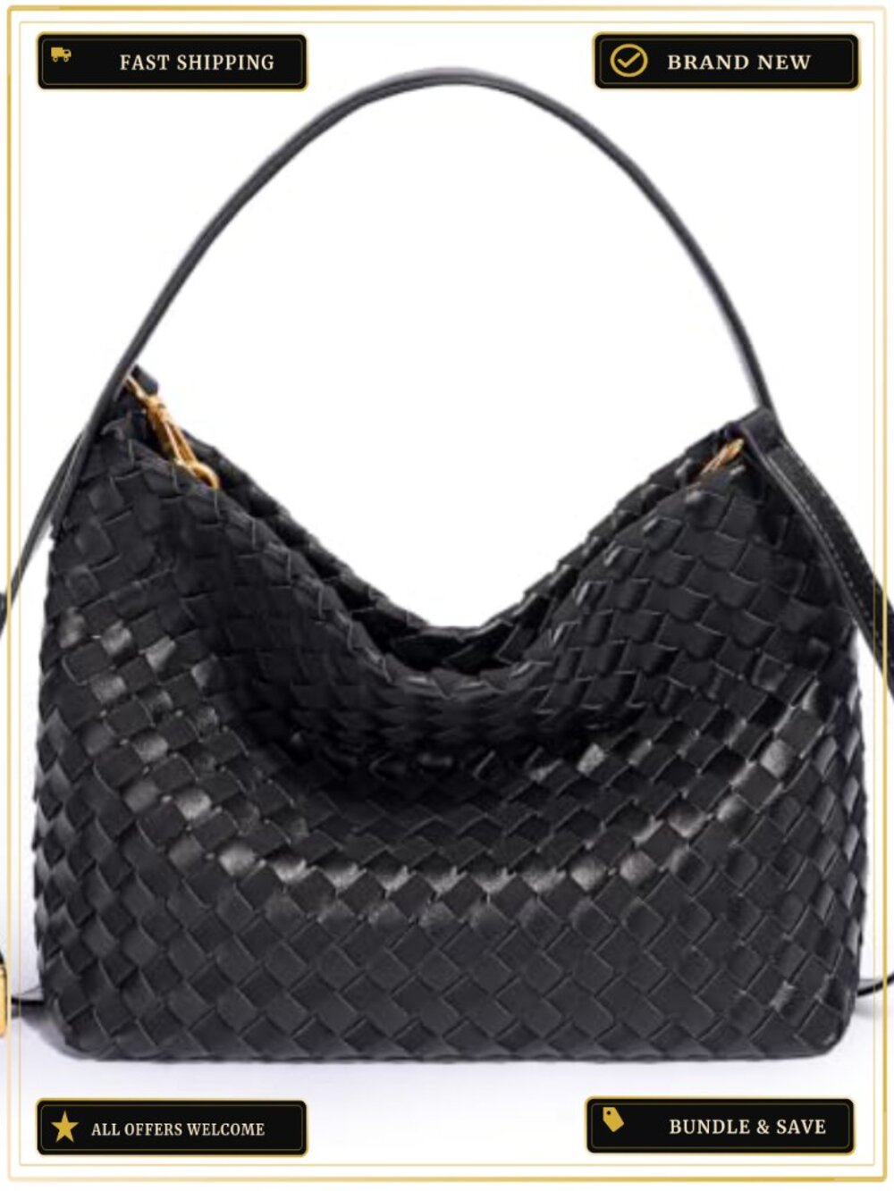 Woven Tote Bag for Women Designer Shoulder Handbag PU Leather Hobo Purse